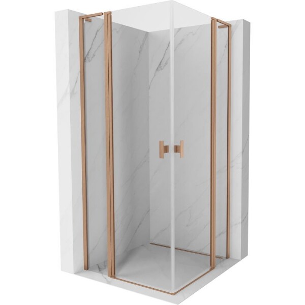 MEXEN/S - Mist L Duo sprchový kout dveře křídlové 100 x 100, transparent, měď kartáčovaná 8A4L-100-100-65-00