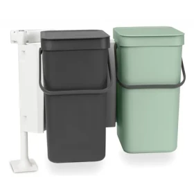Brabantia Vestavný koš Sort & Go - 2 x 12 l, tmavěšedá & nefritově zelená 214448