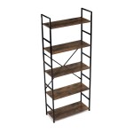 Regál, 5 polic, dekor staré dřevo, MDF, černý lak