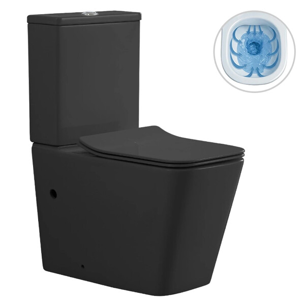 CERANO - WC kombi Forte, Rimless - bezokrajové splachování + Slim/SoftClose sedátko - spodní/zadní odpad- černá matná - 64x36 CER-538768