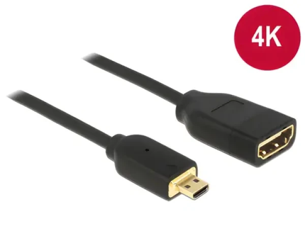 Delock černá / Adaptér micro HDMI - HDMI / High Speed s Ethernetem / 4K 60 Hz / 20 cm (65687)