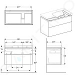 GEBERIT - Xeno 2 Skříňka pod umyvadlo 900 mm s odkládací plochou, zásuvka s LED svítidlem, šedá 500.516.43.1