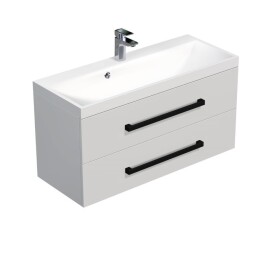 Koupelnová skříňka s černou úchytkou a umyvadlem SAT Cube Way 100x53x40 cm bílá lesk lesk/mat CUBE2C100ZBL CUBE2C100ZBL