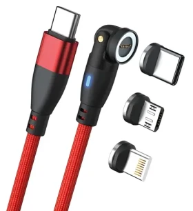 RealPower Magnetic 100W červená / Magnetický nabíjecí kabel USB-C / 100 W PD / 1 m / adaptéry Lightning, micro-USB (439625)