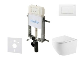 Kielle - Genesis New Set předstěnové instalace, klozetu Oudee, Vortex Rimless+, sedátka softclose a tlačítka Gemini New III, lesklá bílá 30528SZ70