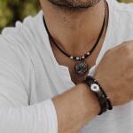 Pánský kožený náhrdelník Thomas - starožitná mince se lvem, Černá 47 cm