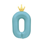 Balónek fóliový 82 cm světle modrý s korunkou číslo 0 - Albi
