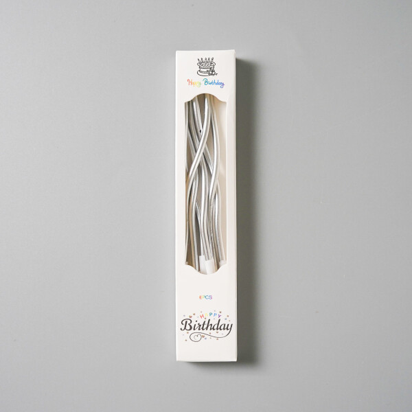 Dortové svíčky zakroucené metalické stříbrné 6ks