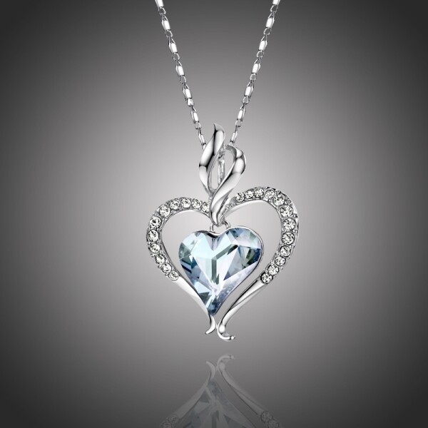 Náhrdelník Swarovski Elements True Love světle modrý - srdíčko, Světle modrá 42 cm + 5 cm (prodloužení)