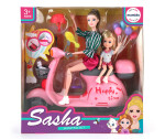 Mamido Panenka máma brunetka s dcerou blondýnkou se skútrem a doplňky 30 cm Sasha