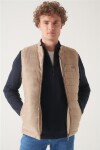 Avva Men's Beige High Neck Faux Suede Quilted Comfort Fit Relaxed Cut Puffer Vest