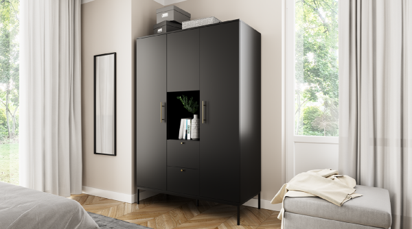 Šatní skříň Lanzzi 135 Barva korpusu: Černá, Dveře: Černé