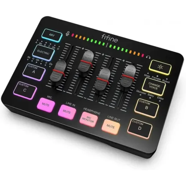 FIFINE SC3 audio mixer RGB černá / mixážní pult / 18 efektů / XLR / 2x 3.5mm Jack (FIFSC3BK)