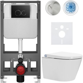 CERANO - Závěsné WC s bidetem Basic/Cronus Standard - bílá lesklá - WC tlačítko Dualo/Černá - volně stojící - předstěnová instalace - 59,3x38,4 CER-8050BD86427