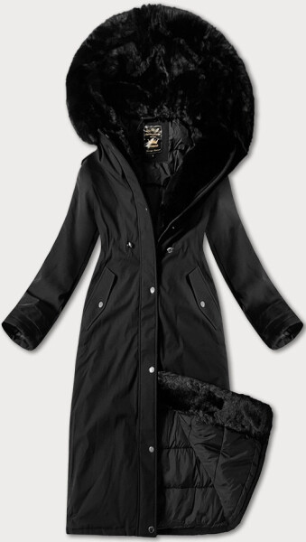 Černá dlouhá hrubší zimní bunda s kapucí Libland (7614) odstíny černé M (38)