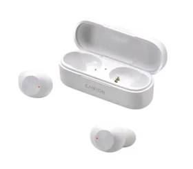 CANYON TWS-1 bílá / bezdrátová sluchátka s mikrofonem / BT V5 / IPX4 / nabíjecí pouzdro 300 mAh (CNE-CBTHS1W)