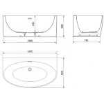 MEXEN/S - Bruna volně stojící vana nástěnná 150 x 82, bílá lesk, sifon a přepad černá 52731508200-70