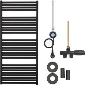 CERANO Koupelnový radiátorový set Vincenzo - kombinované vytápění, wifi tyč - boční jednobodové připojení - 600W - černá matná - 1330x600 mm