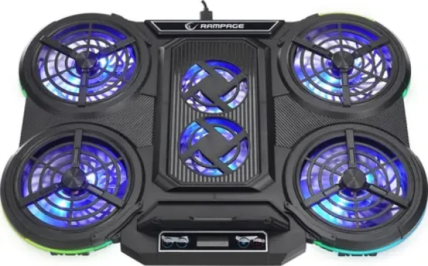 Rampage PROTE R6 šedá / chladící podložka / pro notebooky 10 - 17" / 6x ventilátor / stojánek na mobil / RGB (PROTE R6)