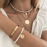 Perlový choker náhrdelník Bibiana Gold - chirurgická ocel, perla, Zlatá 45 cm + 3 cm (prodloužení) Bílá