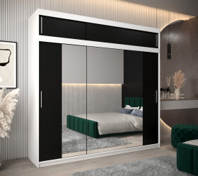 Šatní skříň Abi T2 s nástavcem Barva korpusu: Bílá, Rozměry: 250 cm, Dveře: Černá