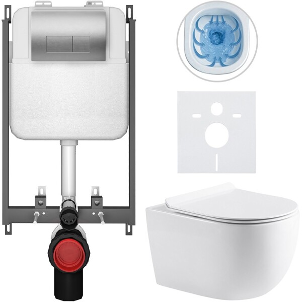 CERANO - Kompletní WC set Basic/Felci - bílá lesklá - WC tlačítko Modulo/Stříbrná - pro zazdění - 53x37 CER-8050BD86101