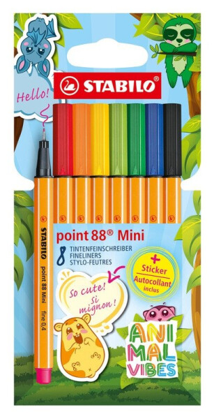Jemný liner STABILO point 88 Mini Animal Vibes 8ks sada - včetně samolepky