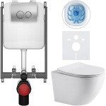 CERANO Kompletní WC set Basic/Cesso - bílá lesklá - WC tlačítko Dualo/Stříbrná - pro zazdění - 49x36 cm - 8050BD85936