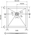 MEXEN/S - Stone+ čtvercová sprchová vanička 90 x 90, bílá, mřížka černá 44109090-B