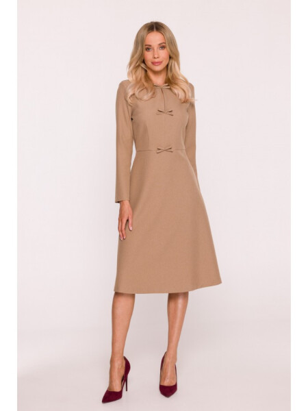 S413 Šaty s mašlemi - béžové EU L