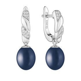 Stříbrné náušnice s černou 8.5-9 mm perlou Selena, stříbro 925/1000, Černá