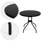 Kulatý zahradní stůl 80 cm s otvorem pro slunečník - černý