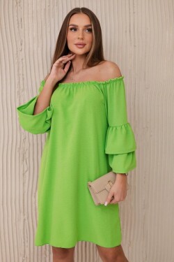 Španělské šaty s řasením na rukávu jasně zelené barvy