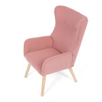 Křeslo, potah růžová manšestrová látka, dřevěné nohy, masiv kaučukovník