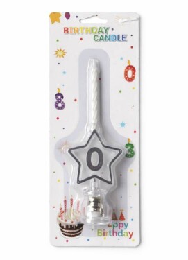 Dortisimo Svíčka bílá s LED stříbrným podstavcem ve tvaru hvězdy číslo 0