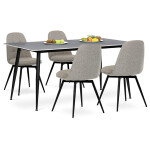 Židle jídelní, krémová látka, 360° otočný mechanismus, černý matný lak, kovové nohy