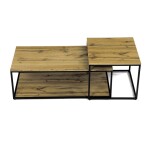 Stůl konferenční, set 2 ks, MDF deska, dekor divoký dub, kovová podnož, černý lak