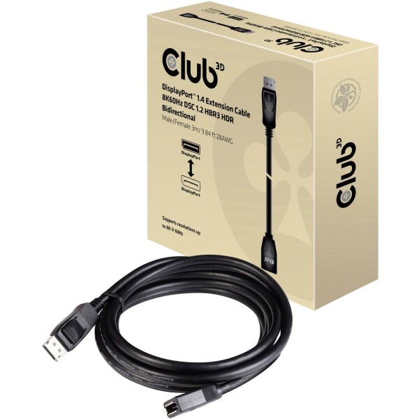 Club3D DisplayPort prodlužovací kabel Konektor DisplayPort, DisplayPort zásuvka 3.00 m černá CAC-1023 Kabel DisplayPort