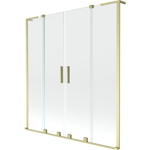 MEXEN/S - Velar L Duo dvoukřídlá posuvná vanová zástěna 160 x 150, transparent, zlatá kartáčovaná 896-160-003-02-55