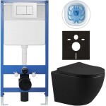 CERANO Kompletní podomítkový WC set Lite/Cesso - černá matná - WC tlačítko Classic, bílé - předstěnová instalace/sádrokarton - 49x36 cm - 8050BD33