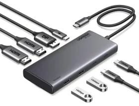 Ugreen CM639 šedá / USB hub / 2x HDMI / DisplayPort / 2x USB 3.2 / 2x USB-C / PD / 4K 60Hz (35625)