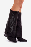 Zdobené kozačky s ohrnutým svrškem na podpatku černé Ivilta 40
