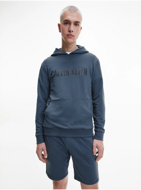 Šedomodrá pánská mikina kapucí Calvin Klein Jeans Pánské