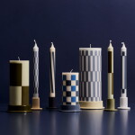 HAY Svíčka Column Candle Large, light blue and dusty blue check