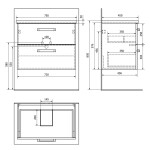 AQUALINE - VEGA umyvadlová skříňka 72x57,6x43,6cm, 2x zásuvka, bílá VG073