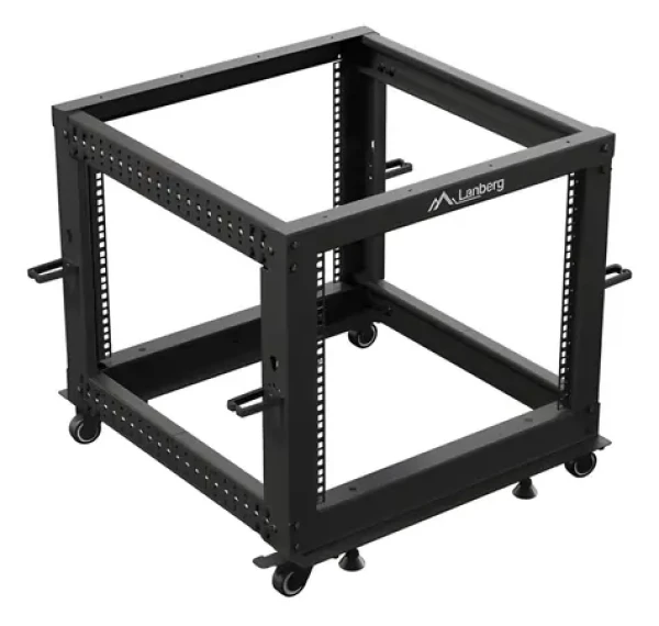 Lanberg Open Rack 9U černá / Stojanový rack / 19" / 600×600 mm / nastavitelná hloubka 576–1034 mm / nosnost 600 kg (OR01-6109-B)