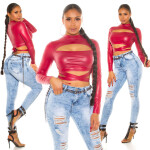 Sexy top Koucla Wetlook Crop Top s výřezem BORDEAUX Einheitsgroesse