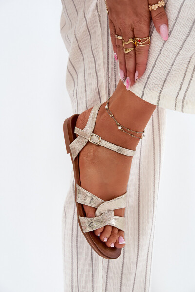 Ploché Lesklé Sandály Dámské S.Barski KV51-022 Zlaté 36