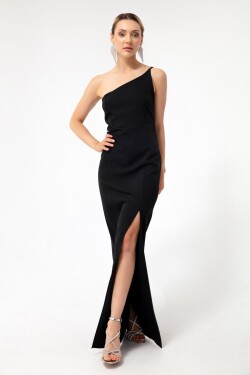 Lafaba Women's Black One-Shoulder Slit Midi Dress