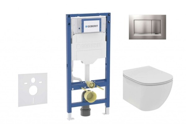 GEBERIT - Duofix Set předstěnové instalace, klozetu Tesi a sedátka softclose, tlačítko Sigma30, matný chrom/chrom SANI11CD2114